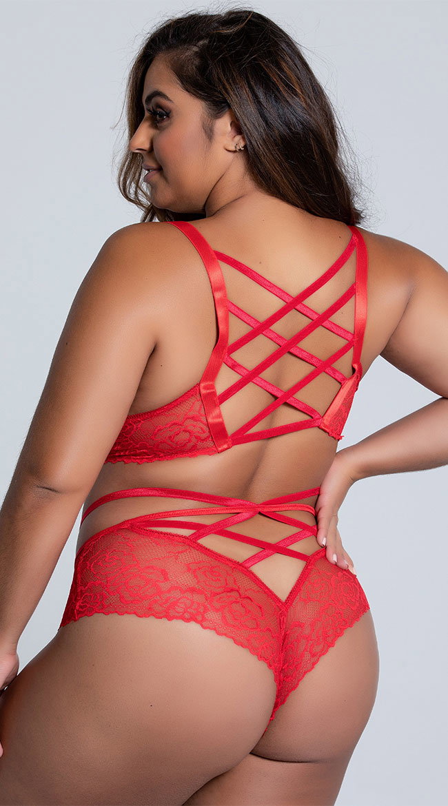 Plus Size Lacy Longline Lattice Bralette