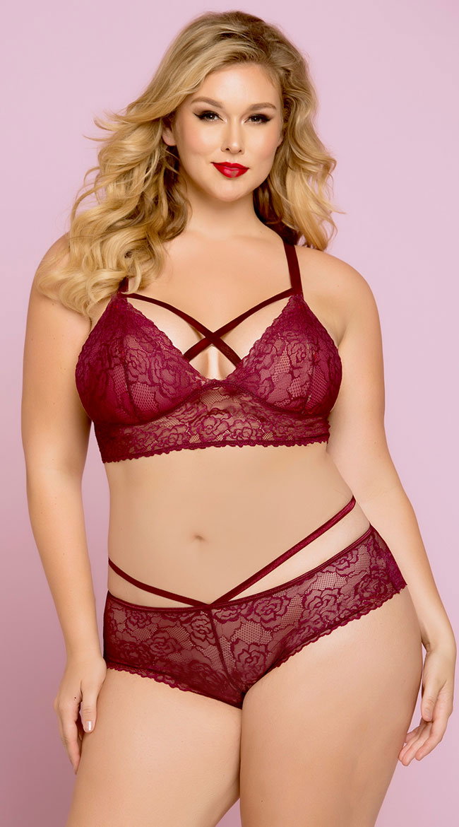 Plus Size Lacy Longline Lattice Bralette