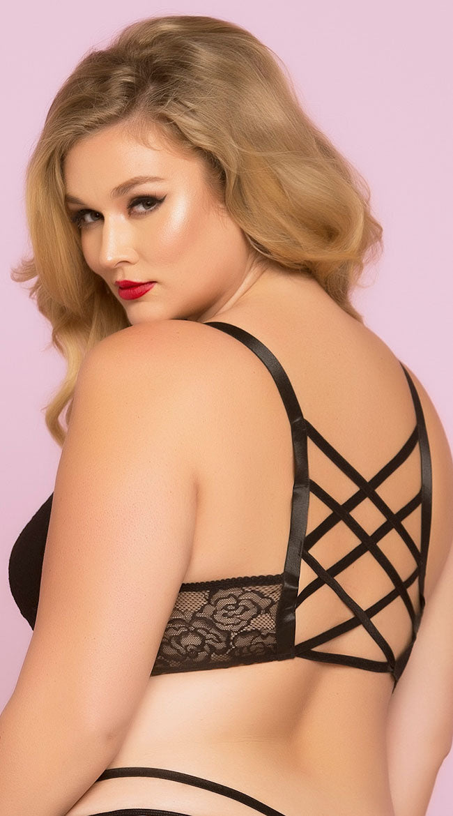Plus Size Lacy Longline Lattice Bralette