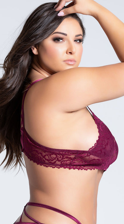 Plus Size Lacy Longline Lattice Bralette
