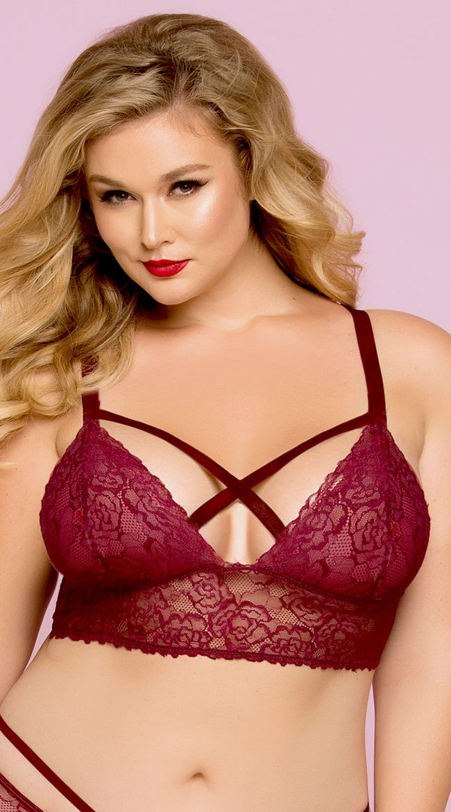 Plus Size Lacy Longline Lattice Bralette