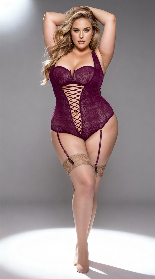 Plus Size Ravishing Rose Lace Teddy