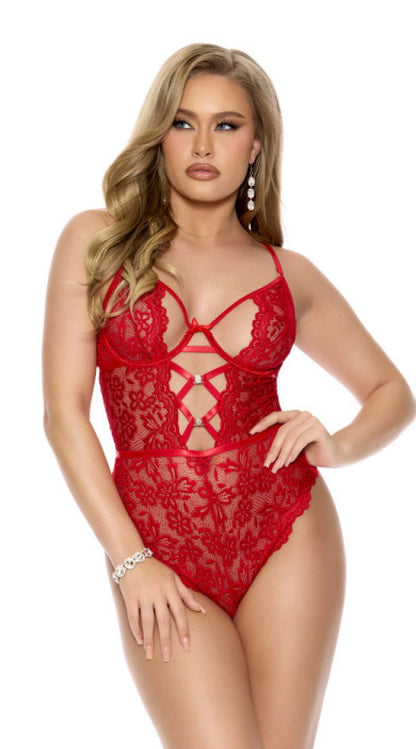 Fiery Floral Lace Teddy